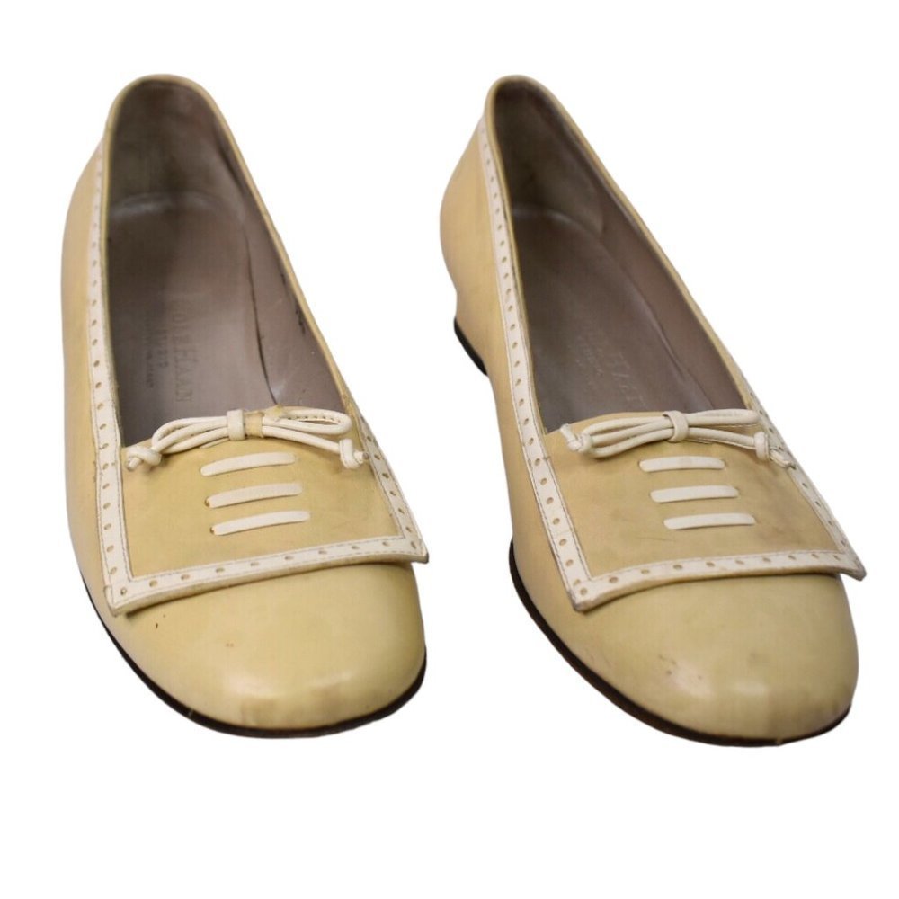 Cole Haan Studio Heels 7 AA Womens Beige Narrow Bow Front Block Heel Slip On